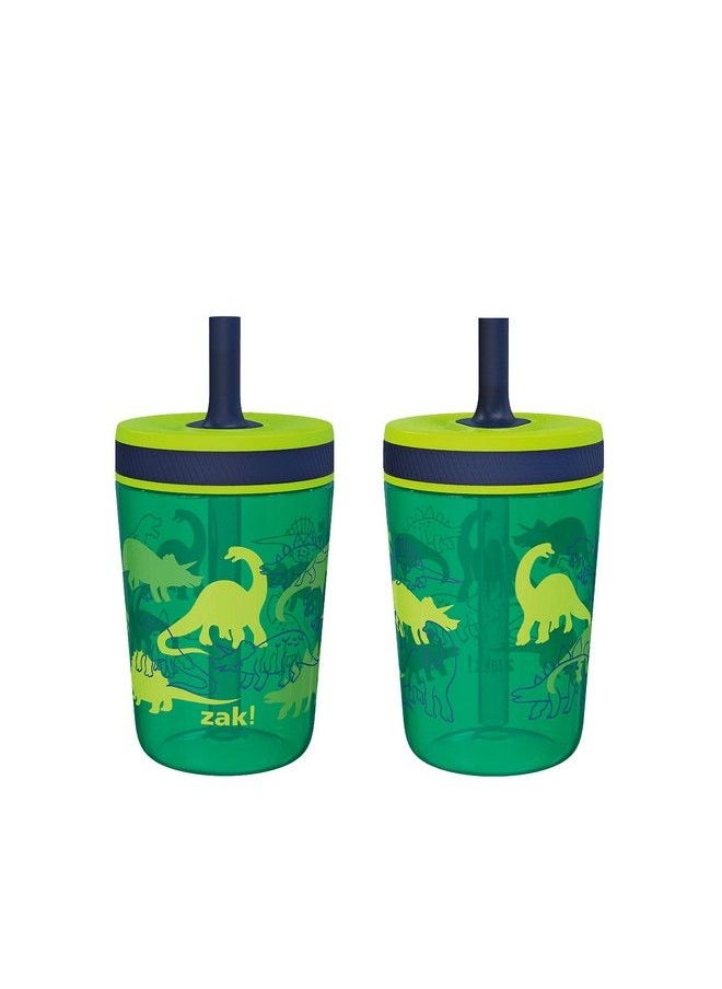 Zak Designs مجموعة أكواب Kelso سعة 15 أونصة (Dino Camo) بغطاء لولبي مانع للتسرب وخالي من مادة BPA مع شفاطة مصنوعة من البلاستيك المتين والسيليكون، مجموعة أكواب أطفال مثالية للأطفال (مجموعة مكونة من قطعتين)  - Image 1