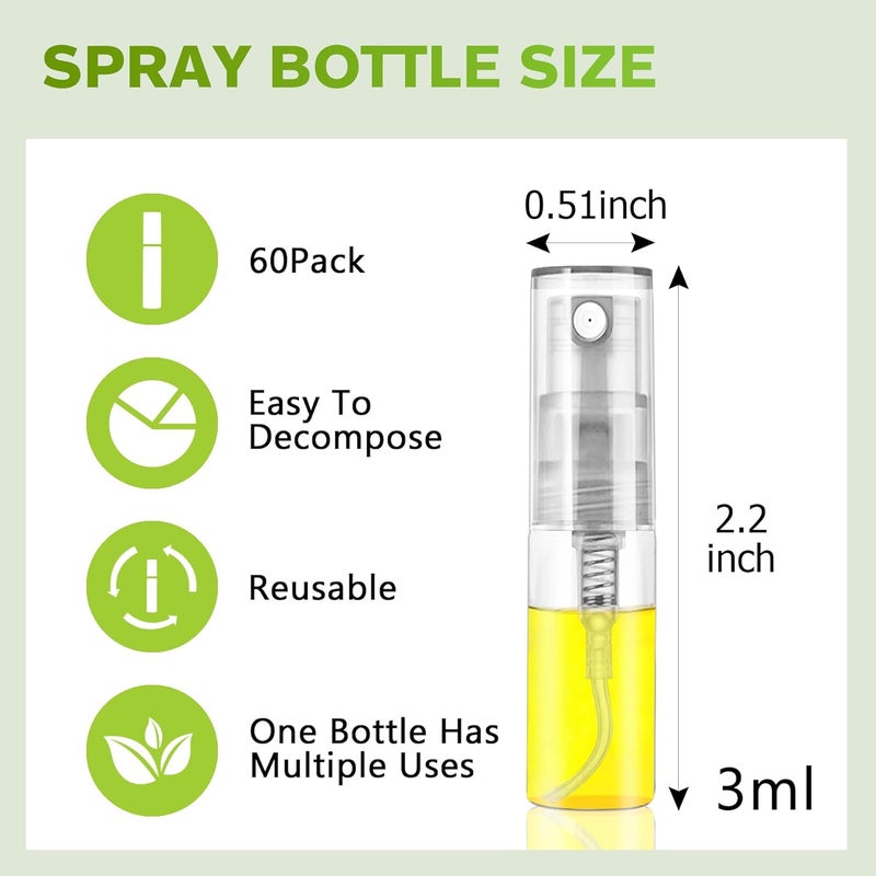 Csdtylh Glass Spray Bottle Atomizer, Refillable Glass Container for Cleaning, Travel, Essential Oils, Perfume - 60 Pcs, 3ml - Image 2