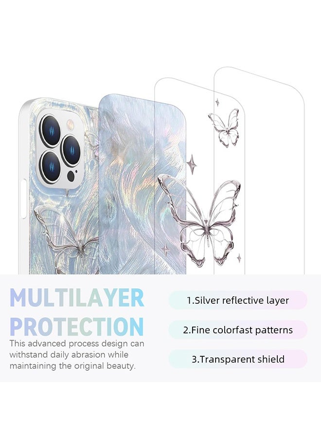 Wffo Compatible for iPhone 16 Pro Max Case Case - Shiny Silver Butterfly Design - Feather Yarn Style Phone Case - TPU Shockproof Protective Phone Case - Sleek and Simple - Silver - Image 2