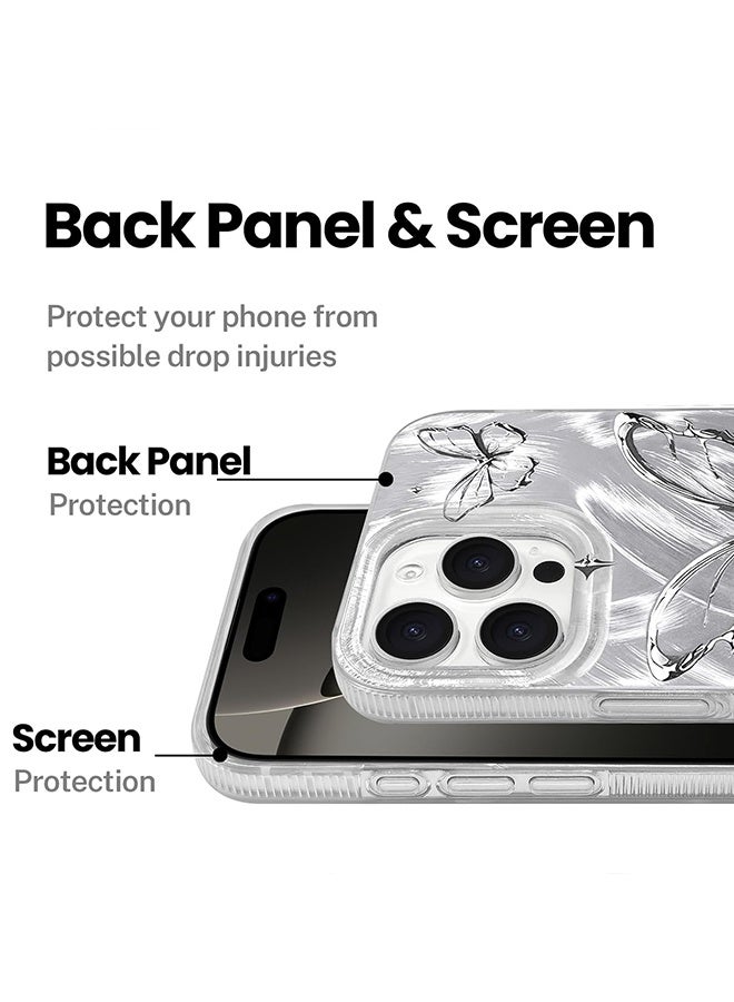 Wffo Compatible for iPhone 16 Pro Max Case Case - Shiny Silver Butterfly Design - Feather Yarn Style Phone Case - TPU Shockproof Protective Phone Case - Sleek and Simple - Silver - Image 3
