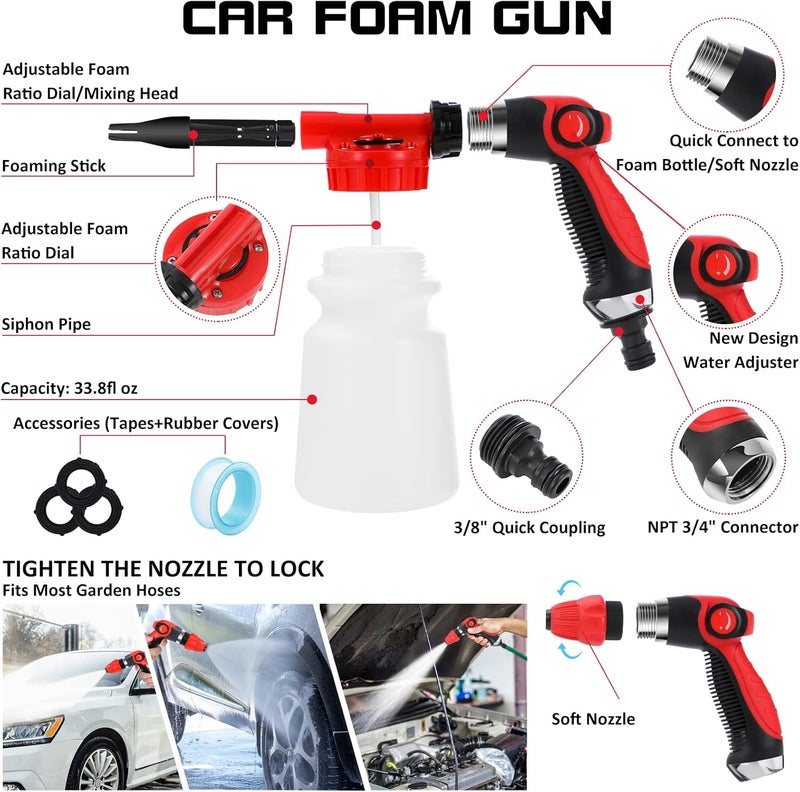 AUTODECO 35Pcs Car Wash Detailing Kit Cleaning Kits with Foam Gun Sprayer Collapsible Bucket Brush Large Wash Mitt Towels Complete Interior Exterior Car Washing Supply Set Black - Image 3