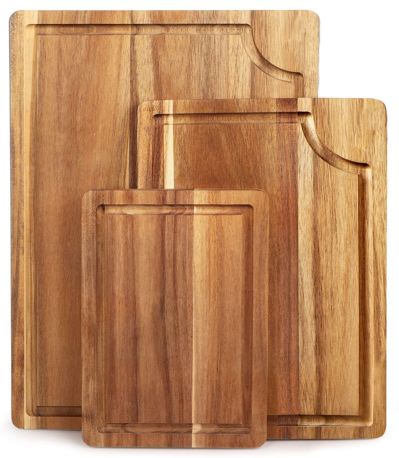 Acacia Wood Cutting Board Set with Juice Groove 3 Pieces Organic Wooden Cutting Boards for kitchen Butcher Block Cutting Board for Meat Vegetable Wooden Chopping Board 15x10 12x8 9x6 inch