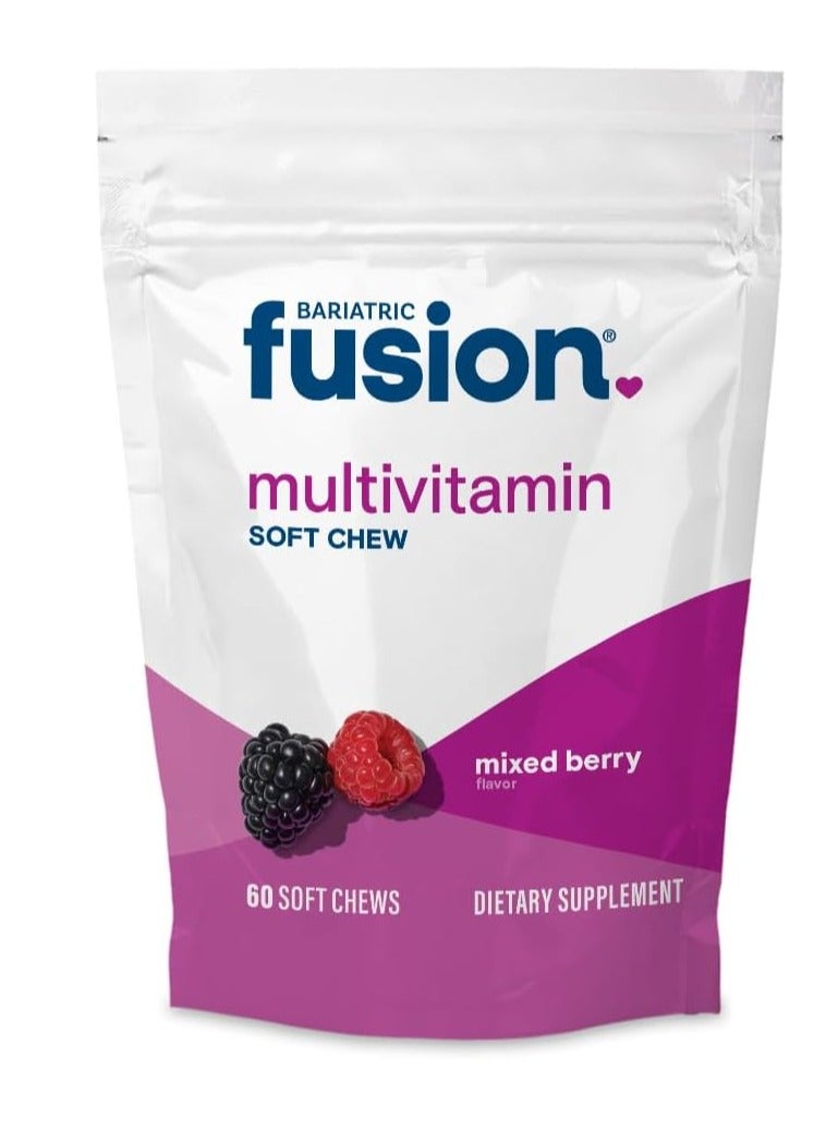 Bariatric Fusion فيتامينات متعددة قابلة للمضغ للمرضى الذين خضعوا لجراحة السمنة | نكهة التوت المختلط | فيتامينات متعددة قابلة للمضغ بعد جراحة السمنة | تحويل مسار المعدة والتكميم | خالية من السكر | 60 حبة | إمداد لمدة شهر واحد - Image 1