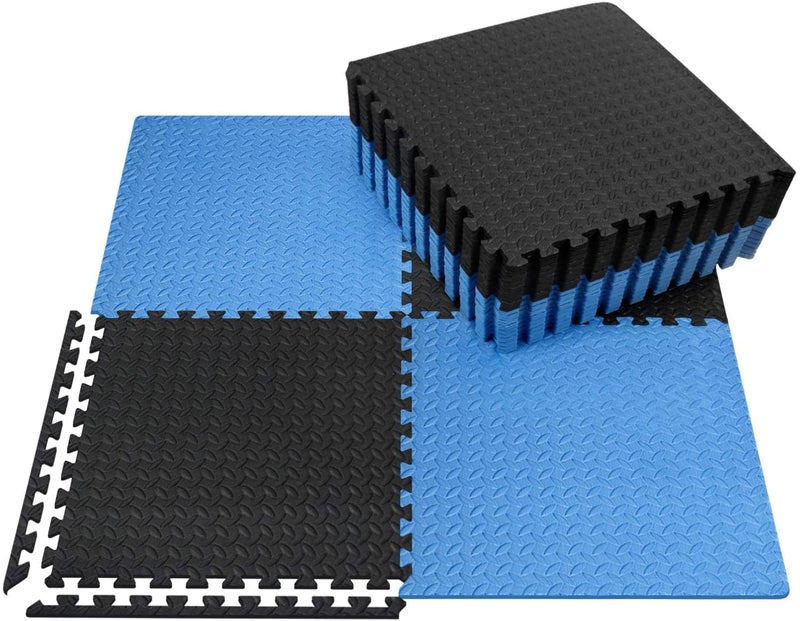 SIGNATRON 12mm Thick Exercise Mat Tiles, Gym Floor Mat Rubber, Interlocking Foam, for Gymnastics, Exercise, Play Areas, Home Gyms, Dance Studios, Yoga Rooms (Blue - Black, 8Pcs) - Image 2
