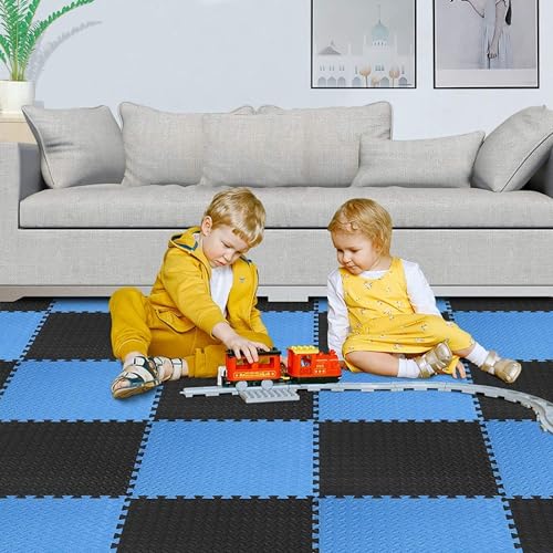 SIGNATRON 12mm Thick Exercise Mat Tiles, Gym Floor Mat Rubber, Interlocking Foam, for Gymnastics, Exercise, Play Areas, Home Gyms, Dance Studios, Yoga Rooms (Blue - Black, 8Pcs) - Image 3