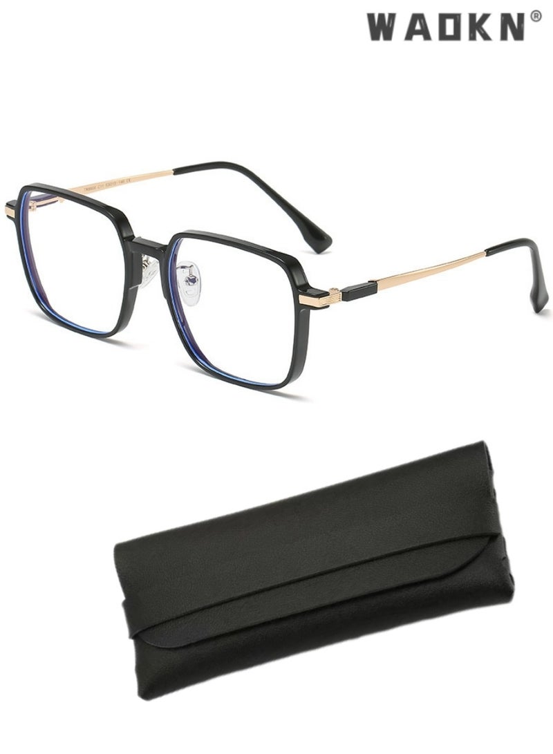 WAOKN Blue Light Blocking Glasses - Computer Game Glasses Retro Square Eyeglasses Frame for Women Men, Anti Eye Eyestrain UV 400 Protection Reading Gaming Glasses Non Prescription - Image 1
