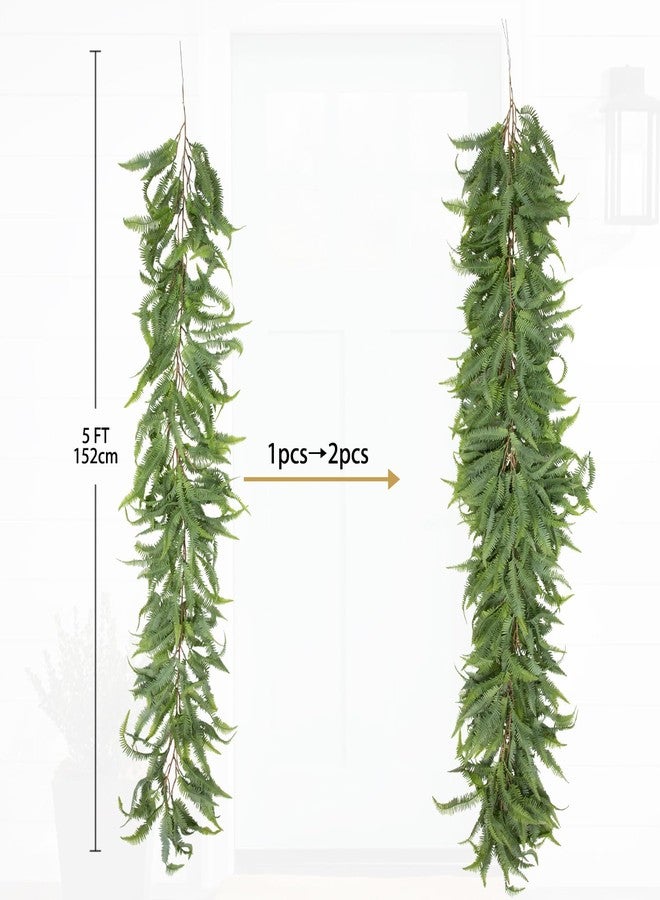 Briful عبوتان من إكليل بريفول الأخضر بطول 5 أقدام من السرخس الصناعي لتزيين رفوف الموقد - Image 2
