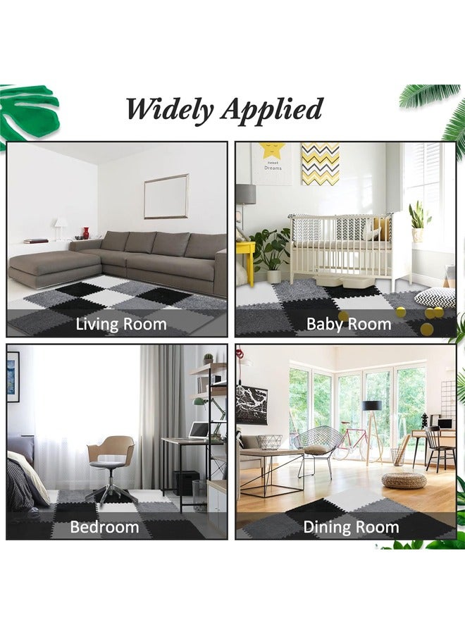 18PCS Interlocking Foam Mats Plush Foam Floor Mat Soft Climbing Area Rugs for Home Playroom Decor Thick Interlocking Fluffy Tiles with Border Square Rug for Room Floor EVA Foam Area Rug for Living Room & Bedroom,Kids Non-Slip Protective Floor Carpet Play Mat Kids Baby Dorm Home Decor - Image 4