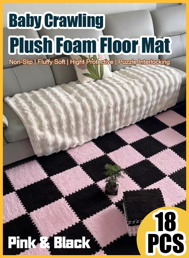 18PCS Interlocking Foam Mats Plush Foam Floor Mat Soft Climbing Area Rugs for Home Playroom Decor Thick Interlocking Fluffy Tiles with Border Square Rug for Room Floor EVA Foam Area Rug for Living Room & Bedroom,Kids Non-Slip Protective Floor Carpet Play Mat Kids Baby Dorm Home Decor - Image 1