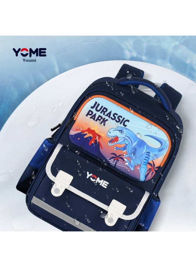 Yome Schoolbag For Primary School Students Grades 1-4, Children's Backpack For Boys, Pressure-reducing Spine-protecting Ultra-light Backpack, Jurassic Navy Blue - Image 2