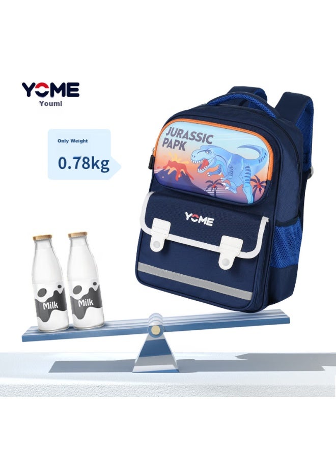 Yome Schoolbag For Primary School Students Grades 1-4, Children's Backpack For Boys, Pressure-reducing Spine-protecting Ultra-light Backpack, Jurassic Navy Blue - Image 3