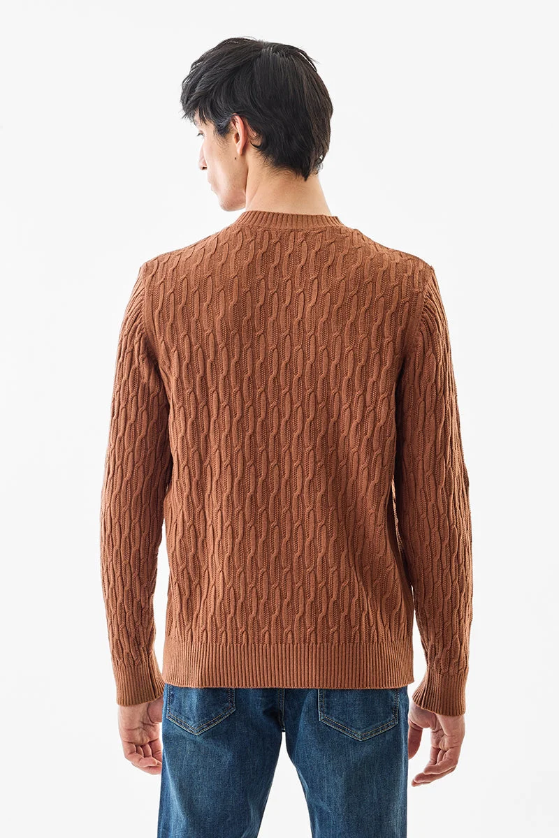 Snitch Brown 100% Acrylic Cable Knit Sweater for Men | Best Price UAE