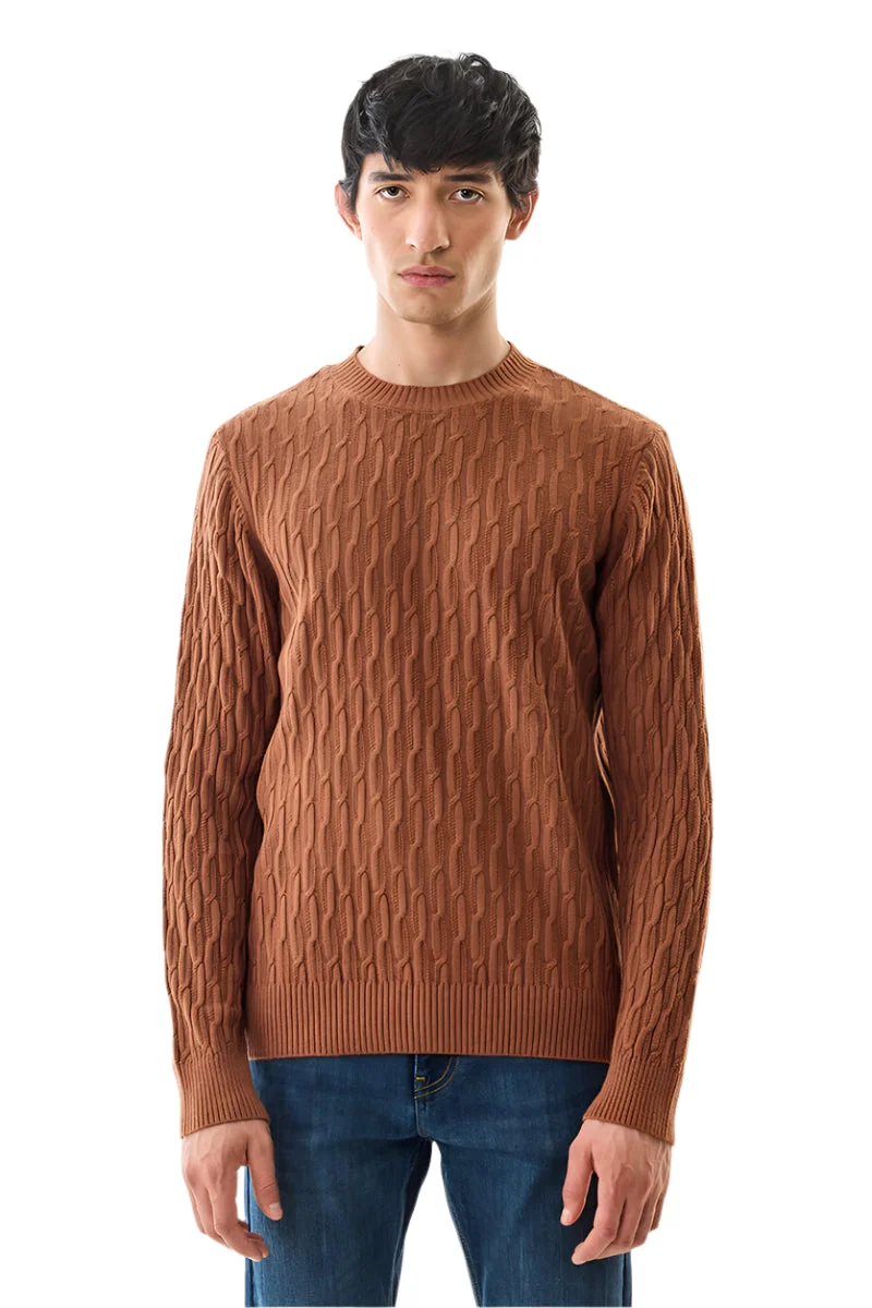 Snitch Brown 100% Acrylic Cable Knit Sweater for Men | Best Price UAE
