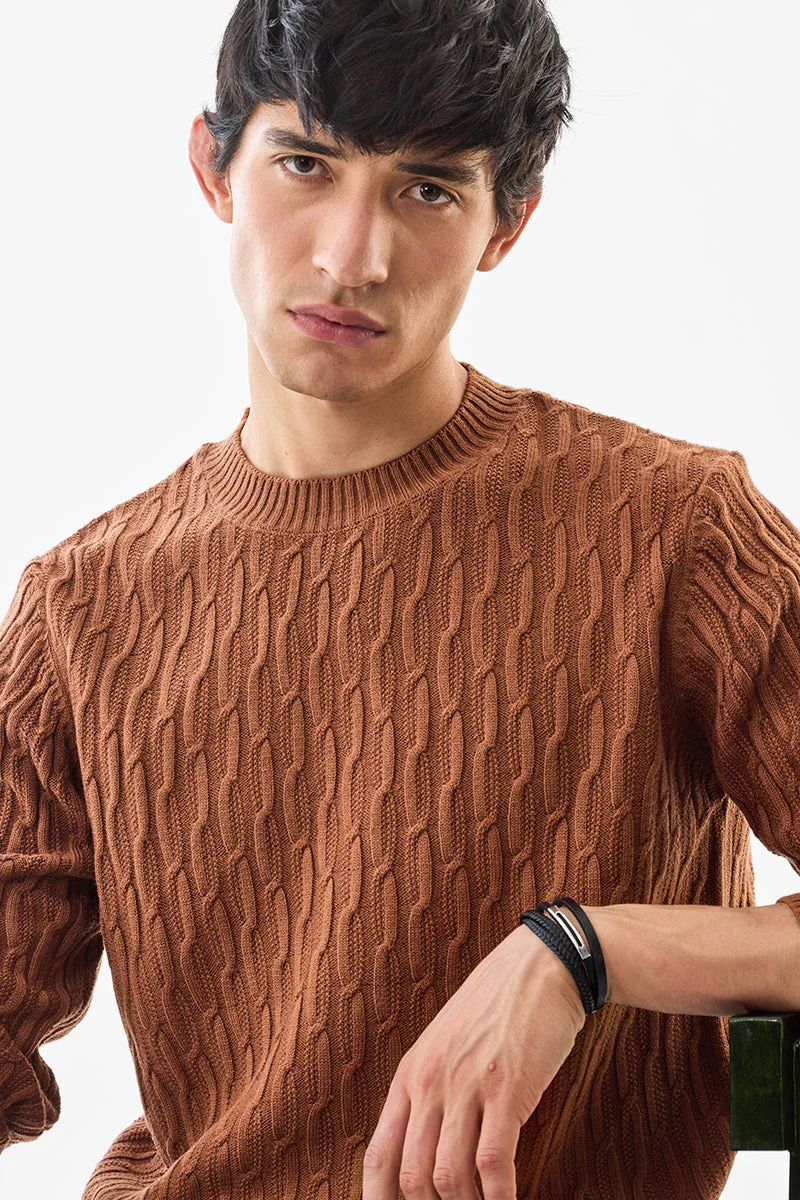 Snitch Brown 100% Acrylic Cable Knit Sweater for Men | Best Price UAE