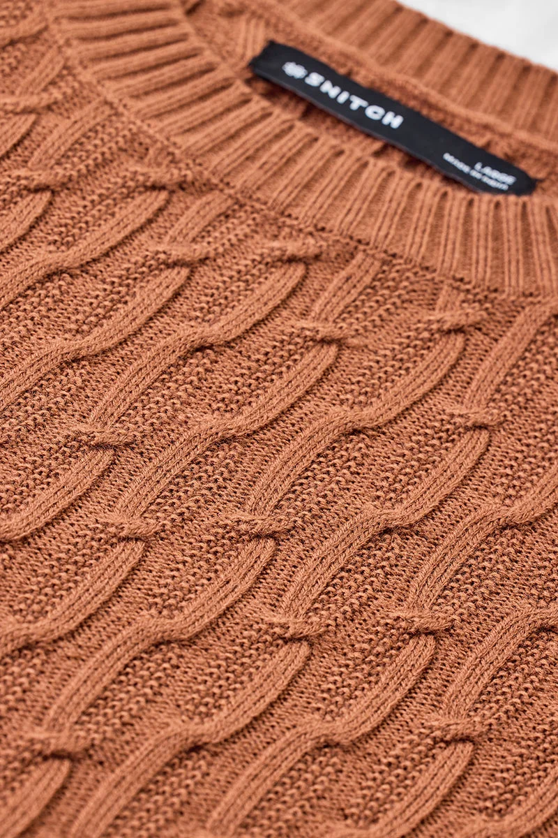 Snitch Brown 100% Acrylic Cable Knit Sweater for Men | Best Price UAE