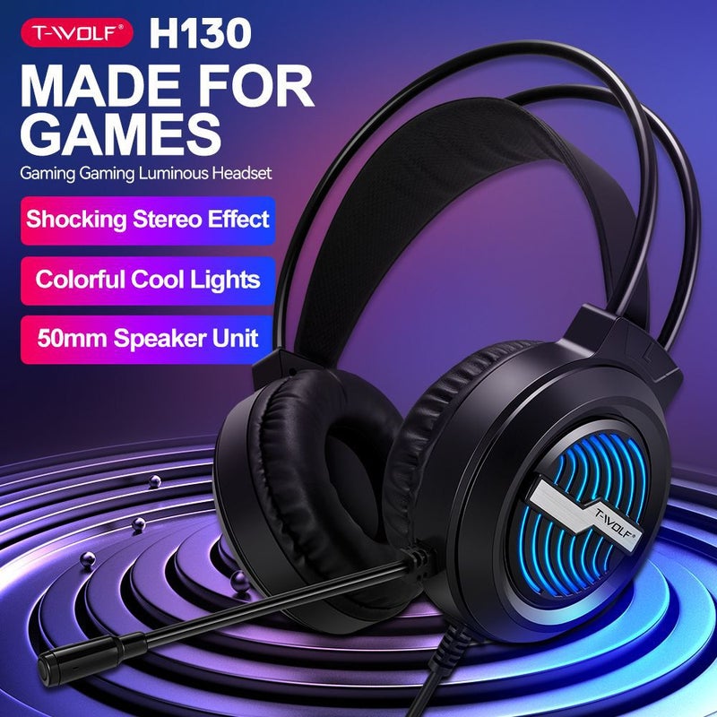 تي- وولف سماعة رأس T-WOLF H130 RGB للألعاب مع تعزيز الجهير - سلكية، تصدير عابر للحدود - Image 2