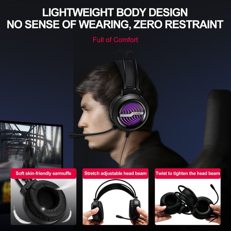 تي- وولف سماعة رأس T-WOLF H130 RGB للألعاب مع تعزيز الجهير - سلكية، تصدير عابر للحدود - Image 4