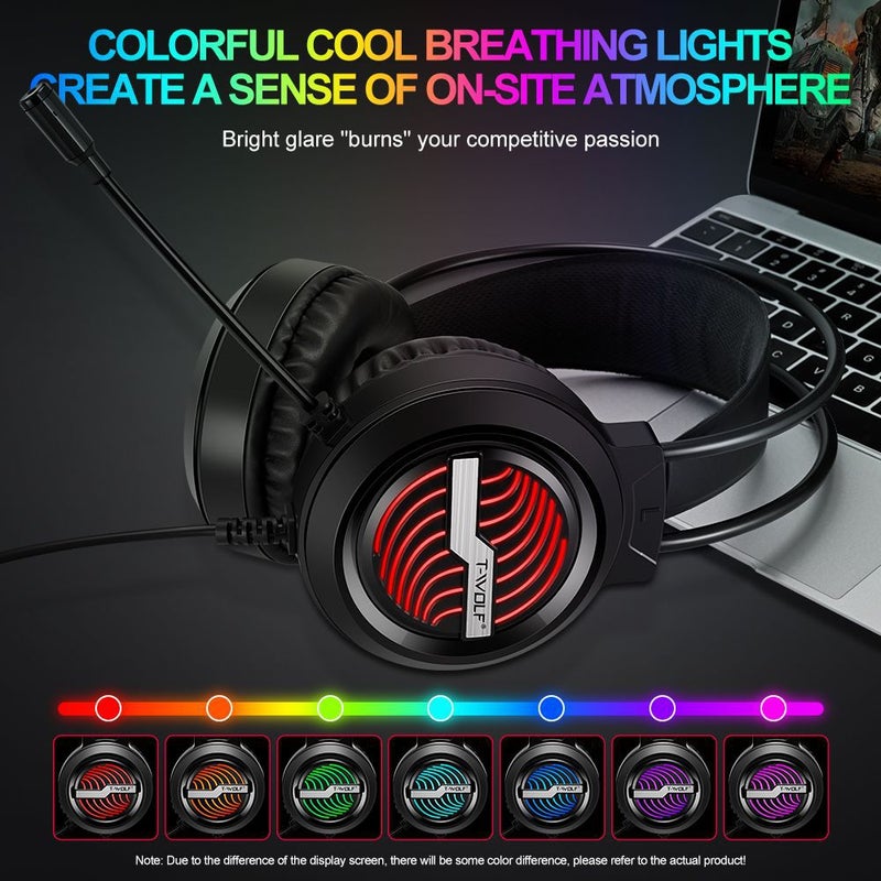 تي- وولف سماعة رأس T-WOLF H130 RGB للألعاب مع تعزيز الجهير - سلكية، تصدير عابر للحدود - Image 3