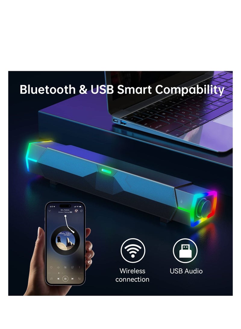 Excefore Computer Speakers for PC Desktop Monitor, Dynamic RGB Bluetooth Soundbar, Bluetooth & USB Powered PC Speakers with Microphone, HiFi Stereo Gaming Speakers for Desktop  - Image 5