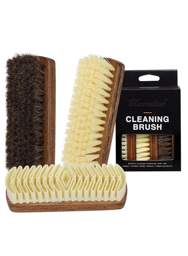 Maximilian Shoe Cleaning Brush Kit Shine Set Including Suede Brush Horse Hair Shoe Brush & Bending Wire Brush for Polishing Boot Brush with Soft Bristles - Image 1