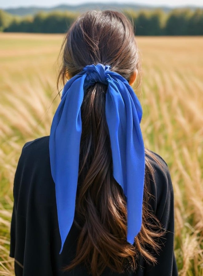 LFOUVRE Pack of 2 Knotted Bow Hair Scrunchies Elastic Hair Scarf Hair Ties Bands Satin Hair Ribbon Scrunchy Ponytail Holder for Women and Girls,Hair Scarf Scrunchies,Hair Accessories (Royal Blue) - Image 3