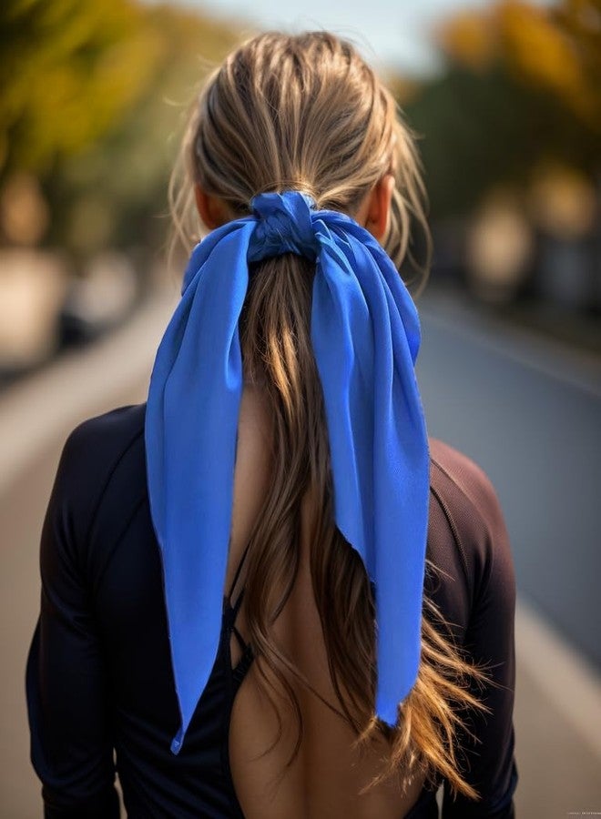 LFOUVRE Pack of 2 Knotted Bow Hair Scrunchies Elastic Hair Scarf Hair Ties Bands Satin Hair Ribbon Scrunchy Ponytail Holder for Women and Girls,Hair Scarf Scrunchies,Hair Accessories (Royal Blue) - Image 5