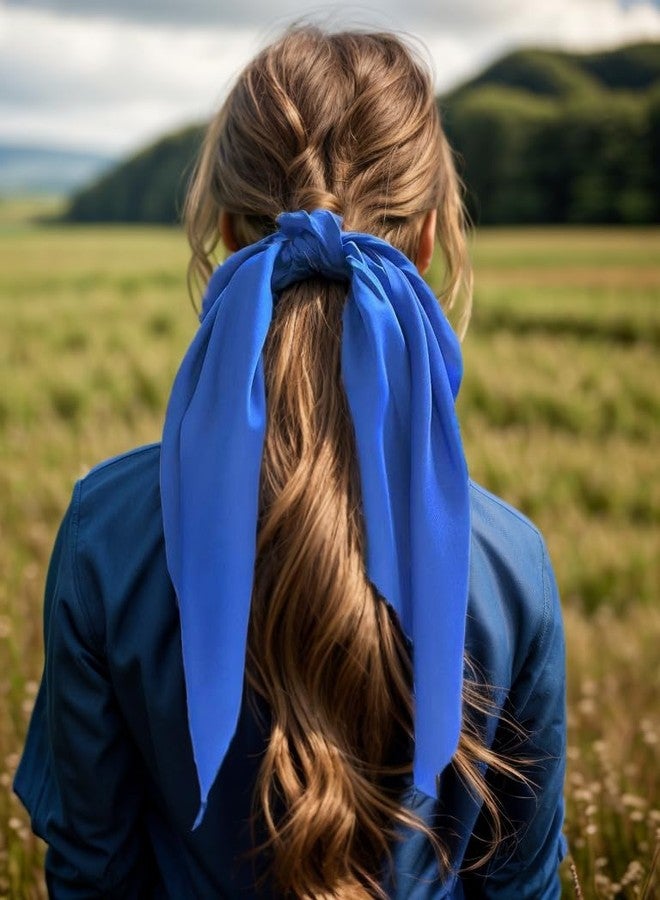 LFOUVRE Pack of 2 Knotted Bow Hair Scrunchies Elastic Hair Scarf Hair Ties Bands Satin Hair Ribbon Scrunchy Ponytail Holder for Women and Girls,Hair Scarf Scrunchies,Hair Accessories (Royal Blue) - Image 2