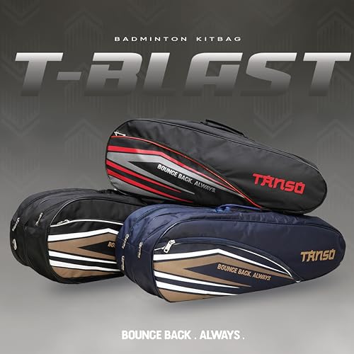 TANSO T-Blast Badminton Kit Bag | Spacious Racket Bag with Two Large Compartments and Separate Shoe Compartment | Front Zipper Pocket and Adjustable Straps - Image 4