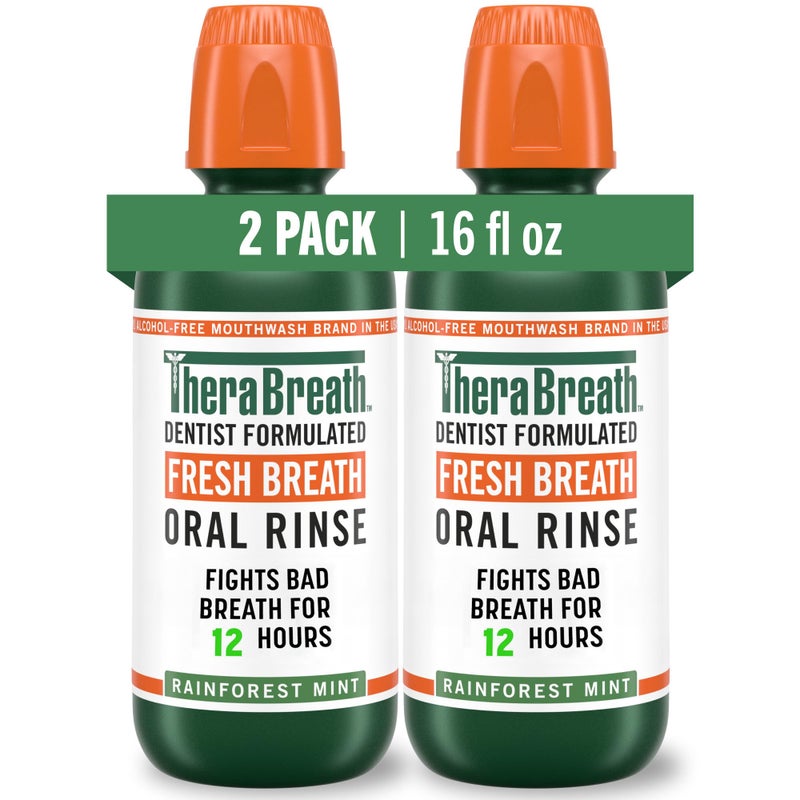 TheraBreath Fresh Breath Mouthwash, Rainforest Mint, Alcohol-Free, 16 Fl Oz (2-Pack) - Image 1