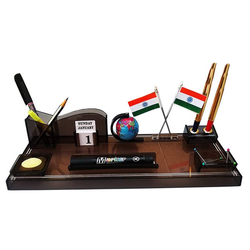 IGNOTO Acrylic Flag Design Pen Stand for Office and Study Table, Stationary, Brown - Image 2