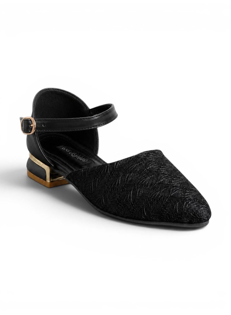 LIFESTYLISH sandal flat Leather Embroidered SF-65 - Black - Image 1
