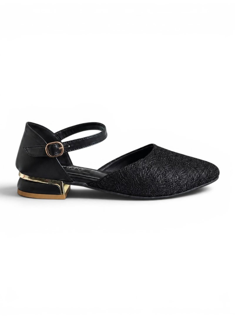 LIFESTYLISH sandal flat Leather Embroidered SF-65 - Black - Image 2