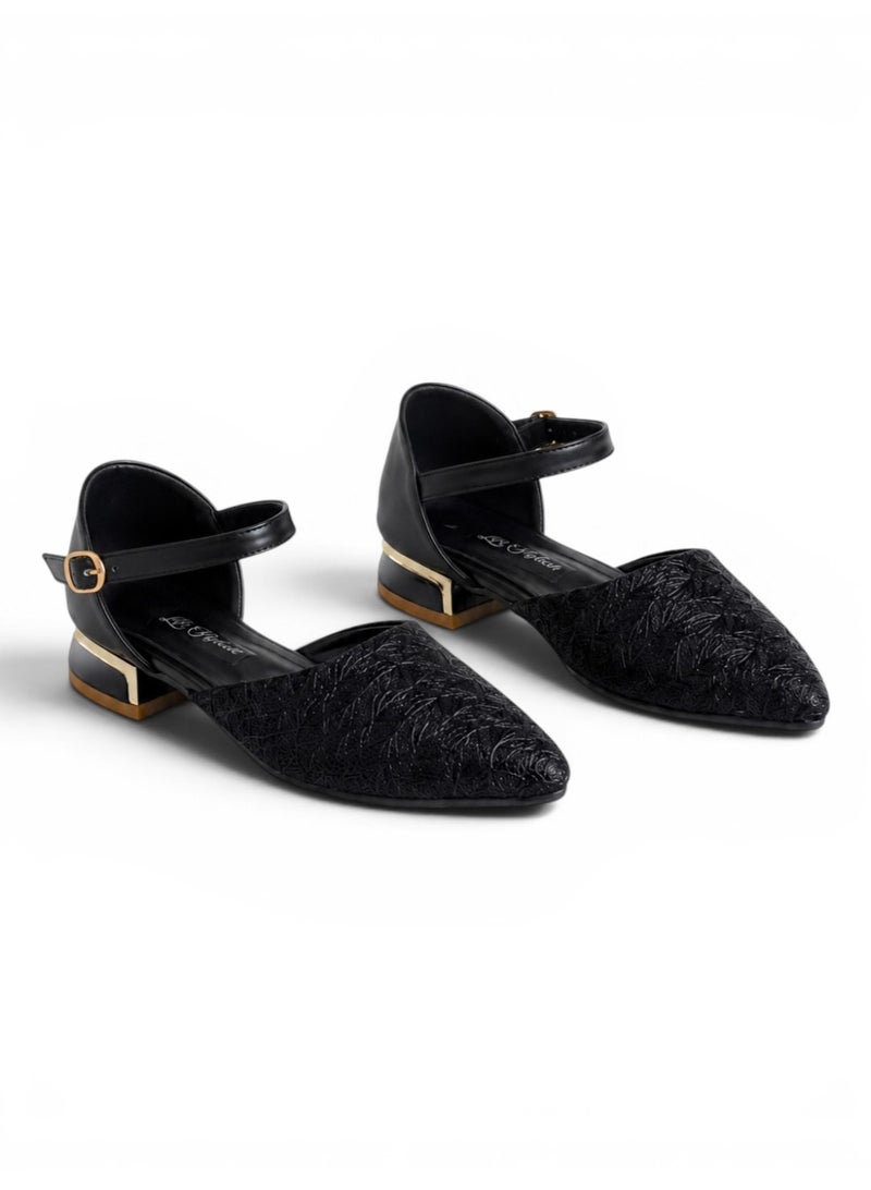 LIFESTYLISH sandal flat Leather Embroidered SF-65 - Black - Image 3