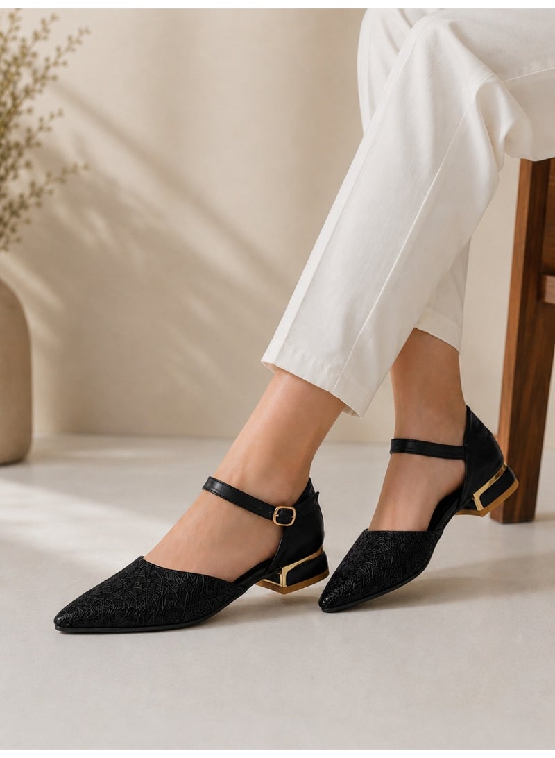 LIFESTYLISH sandal flat Leather Embroidered SF-65 - Black - Image 4