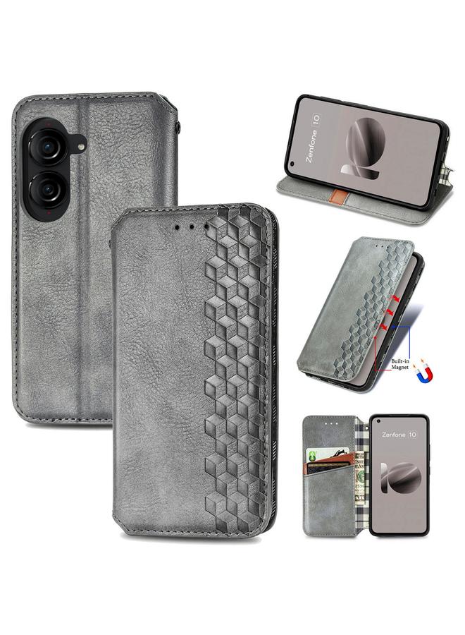 Zaboon Case For ASUS Zenfone 10 Cubic Grid Pressed Magnetic Leather Phone Case - Image 1