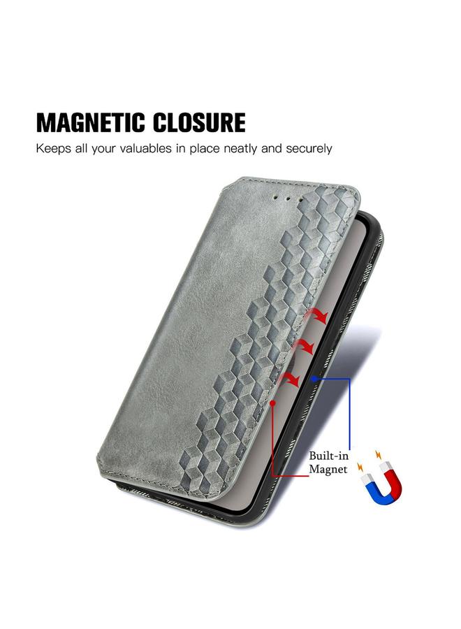 Zaboon Case For ASUS Zenfone 10 Cubic Grid Pressed Magnetic Leather Phone Case - Image 5