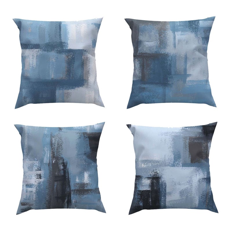 ROCK CLOUD Set of 4 Blue and Grey Art Modern Decorative Gray Throw Pillows Covers Cushion Cover for Bedroom Sofa Living Room 18X18 Inches Home Decorative