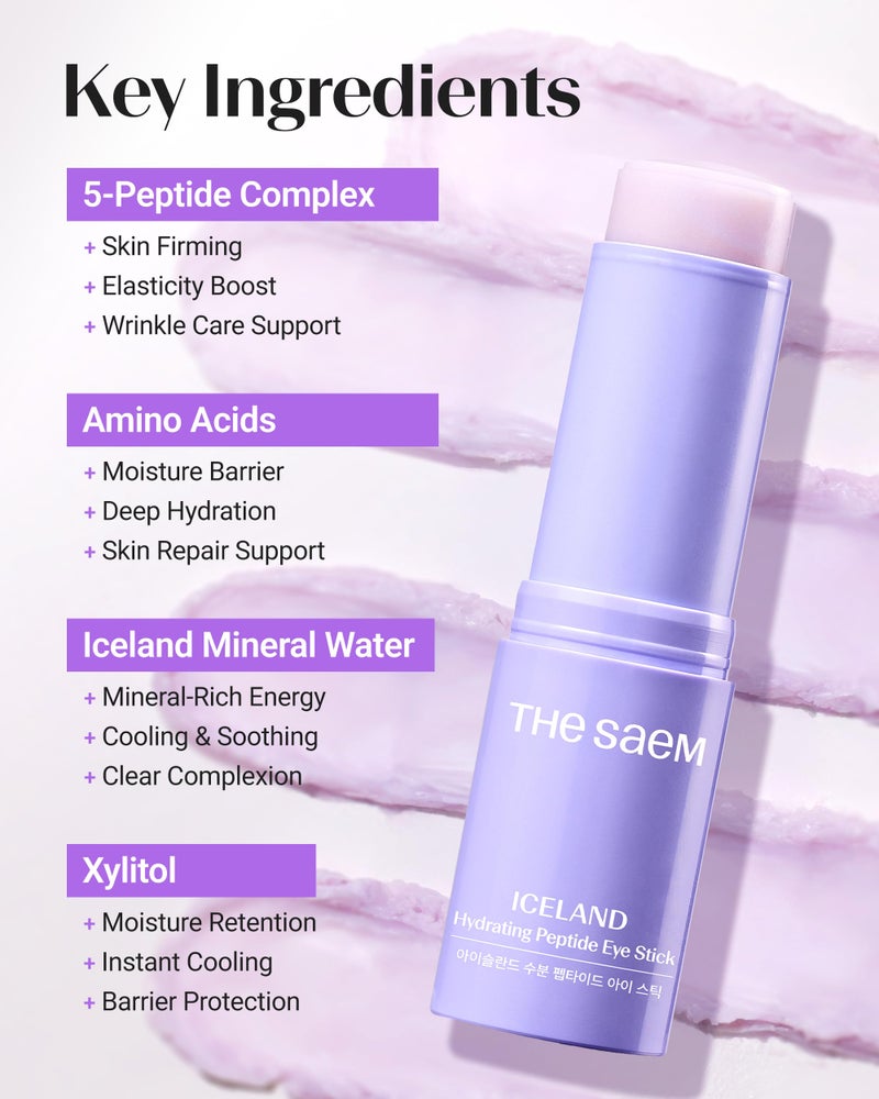 THESAEM Iceland Hydrating Peptide Eye Stick 0.38 oz - Elasticity, Cooling, Moisturizing Eye Balm for Loose Skin â€“ Under Eye Treatment - Balm to Smooth Skin Texture - Daisy Flower Scent - Image 5