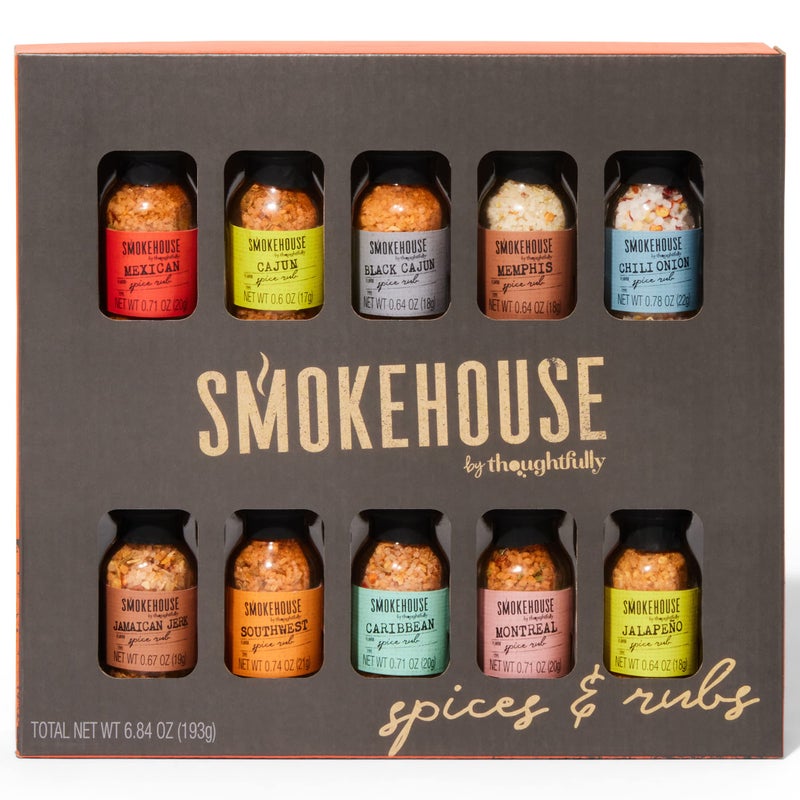 Thoughtfully Smokehouse by Thoughtfully Gourmet Grilling Spice Set in Mini Glass Bottles Vegan and Vegetarian Grill Seasoning Flavors Include Caribbean Jamaican Jerk Jalapeno Montreal and More Pack of 10 - Image 2