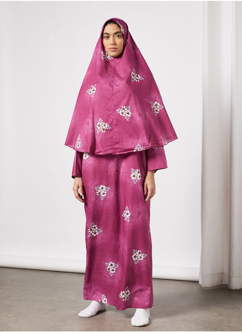 Hayat - Praying Dress With Floral Prints And Veil - Image 1