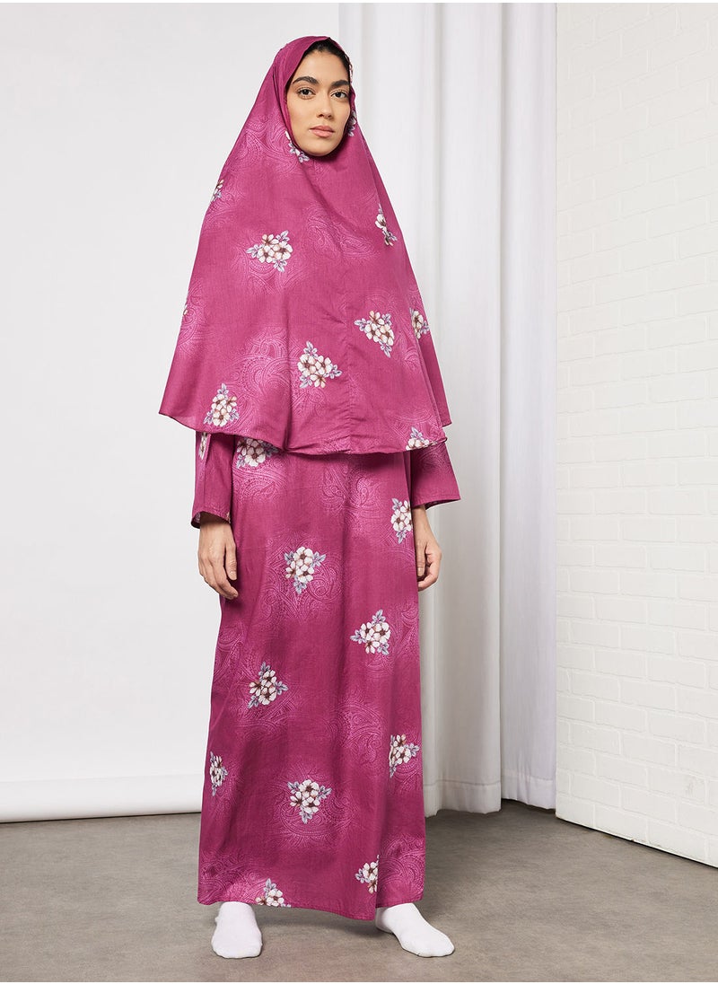 Hayat - Praying Dress With Floral Prints And Veil - Image 1