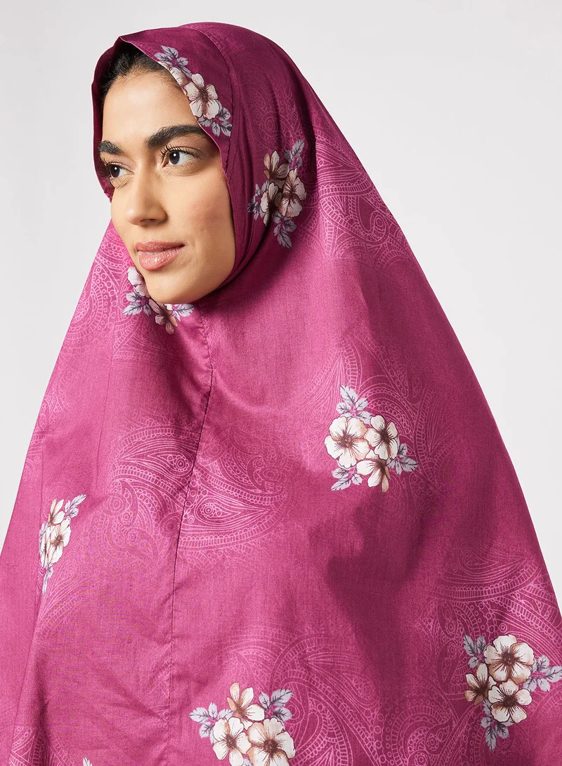 Hayat Praying Dress With Floral Prints And Veil