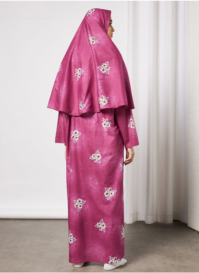 Hayat - Praying Dress With Floral Prints And Veil - Image 1
