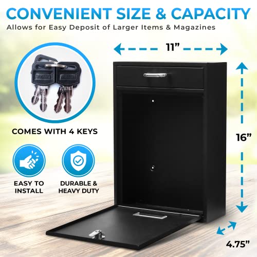 Yulli Wall Mounted Locking Vertical Dropbox Mailbox - Safe and Secure (Large) | Made with Galvanized Steel (Black) - Image 3