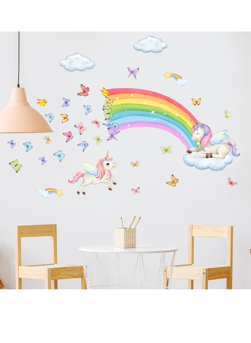 SOLARAE Rainbow Wall Stickers, Butterfly Unicorn Clouds, Peel and Stick Wall Art Decals, for Kids Room Baby Girls Boys Bedroom - Image 3