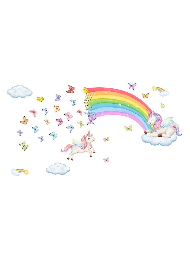 SOLARAE Rainbow Wall Stickers, Butterfly Unicorn Clouds, Peel and Stick Wall Art Decals, for Kids Room Baby Girls Boys Bedroom - Image 1