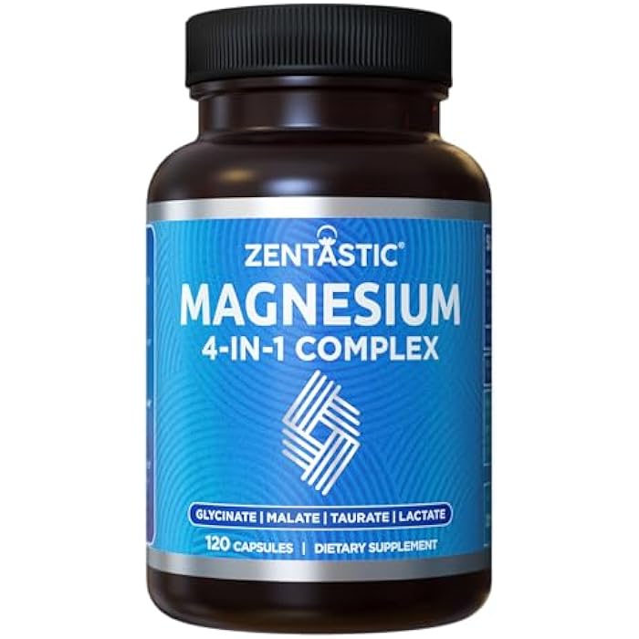 Zentastic Magnesium Complex 4-in-1 Supplement – Magnesium Glycinate, Malate, Taurate & Lactate – Chelated High Absorption for Nerves, Muscles, Bones & Immune Support – 120 Capsules - Image 1