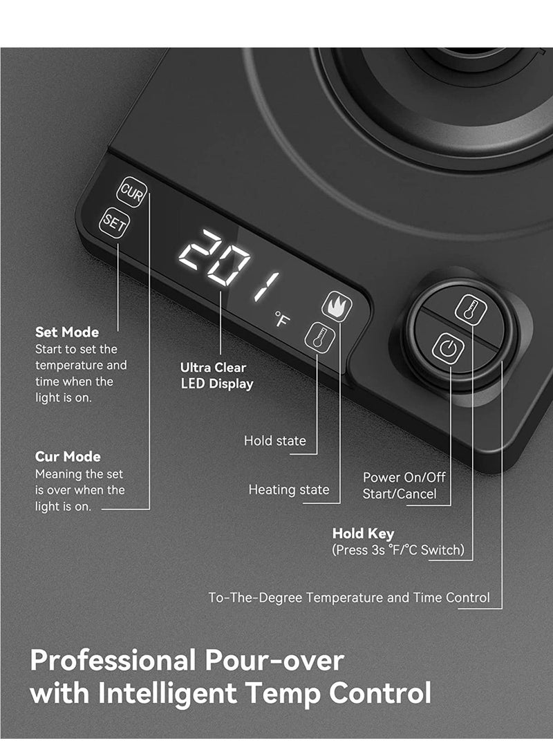 Electric Gooseneck Kettle with Temperature Control for Brewing Coffee and Tea 1 Liter - Image 5