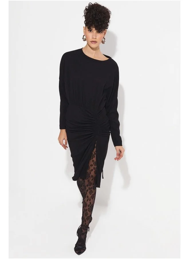 JUNE June Gathered Detail Knitted Dress Black