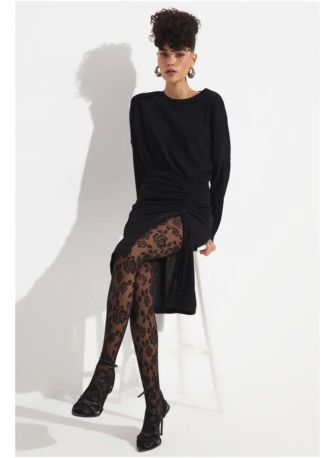 JUNE June Gathered Detail Knitted Dress Black